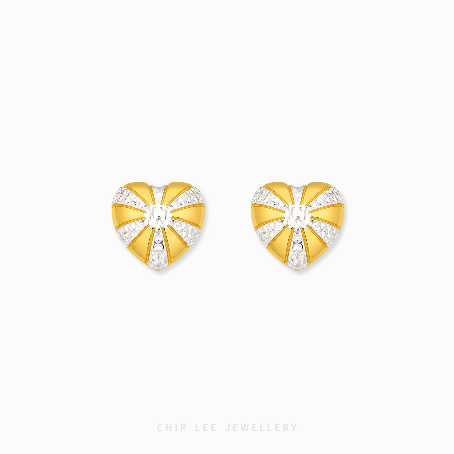Duo Tone Sunburst Heart Earrings with mixed metal finish