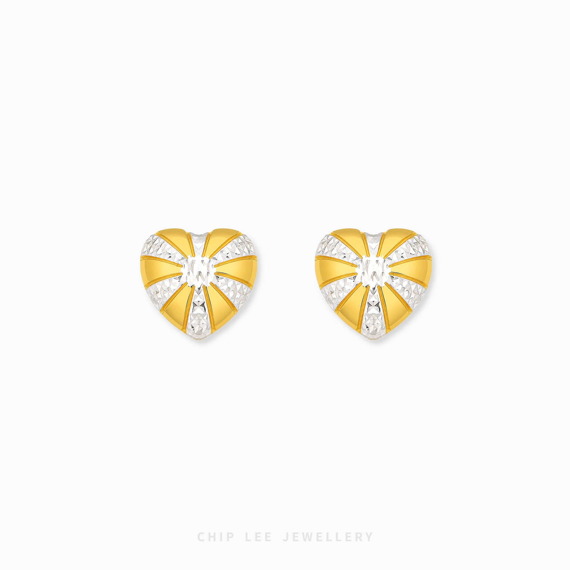 Duo Tone Sunburst Heart Earrings with mixed metal finish