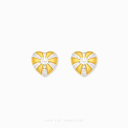 Duo Tone Sunburst Heart Earrings with mixed metal finish