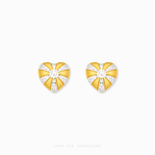 Duo Tone Sunburst Heart Earrings with mixed metal finish