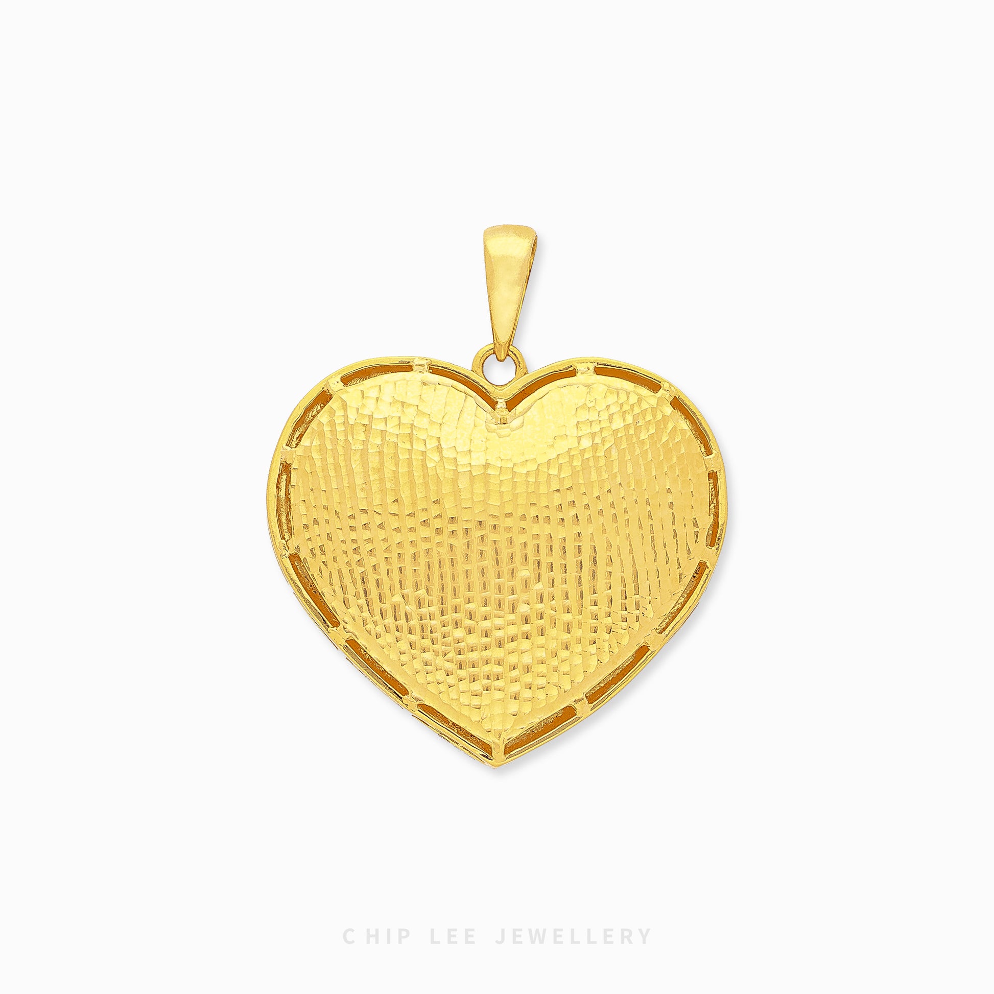 Duo Tone Sunburst Heart Pendant in yellow & white 22K gold by Chip Lee Jewellery Singapore – certified 916 gold, dynamic sunburst heart design.
