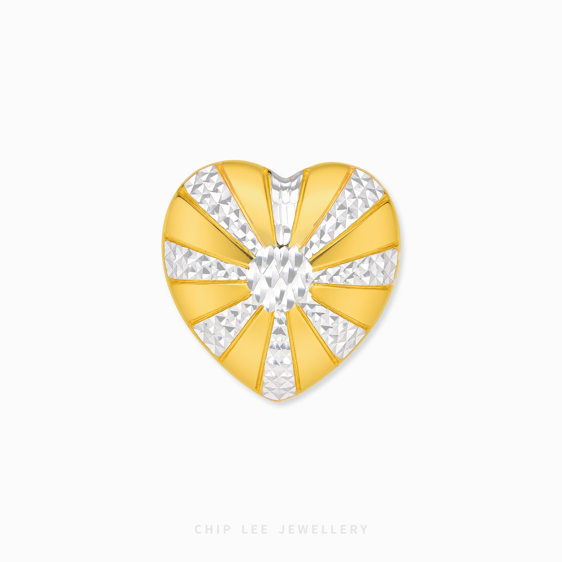 Duo Tone Sunburst Heart Ring in gold and silver finish