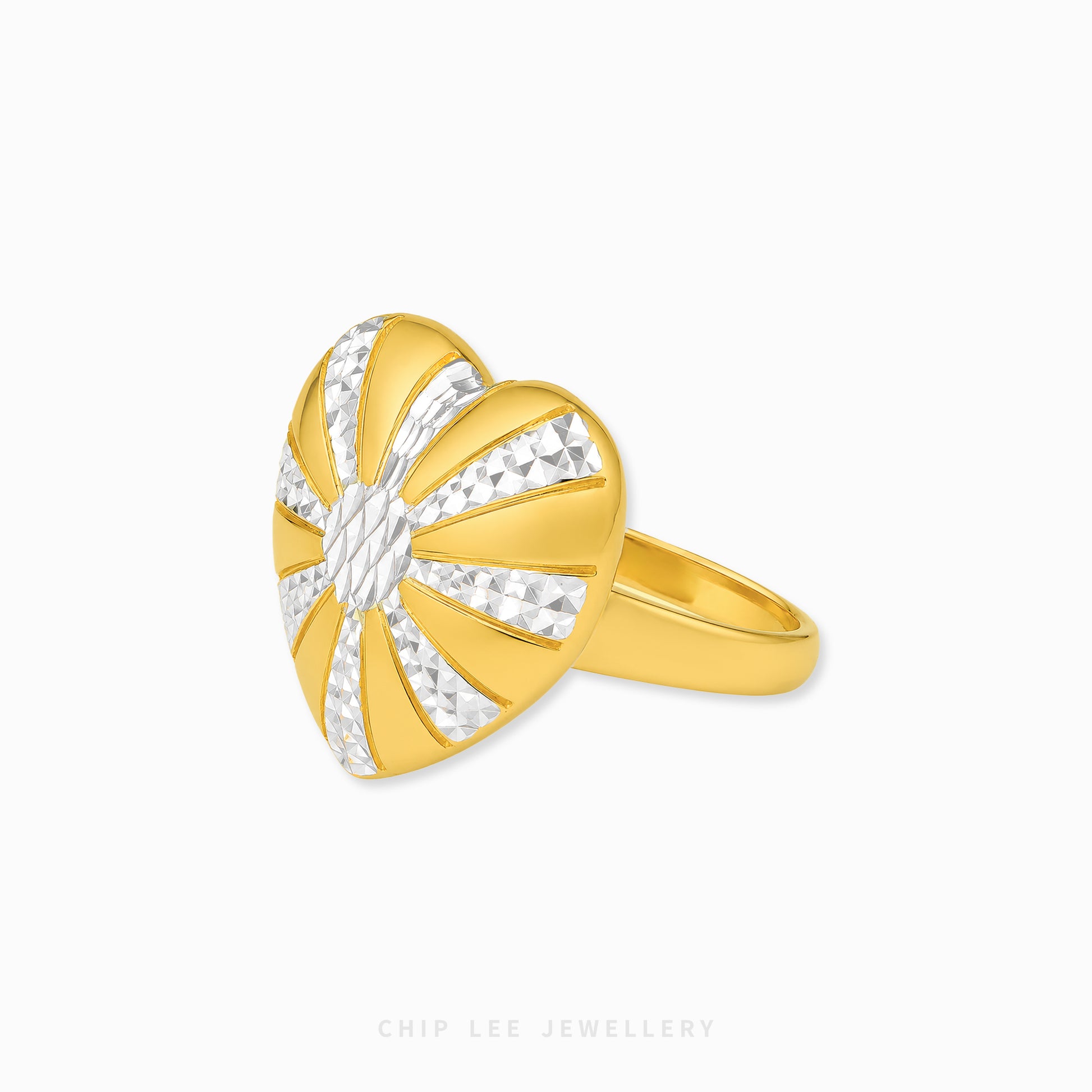 Duo Tone Sunburst Heart Ring in gold and silver finish
