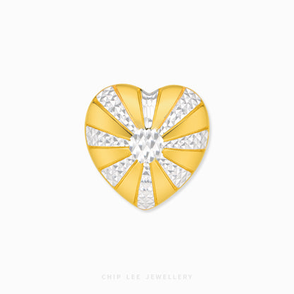 Duo Tone Sunburst Heart Ring in gold and silver finish