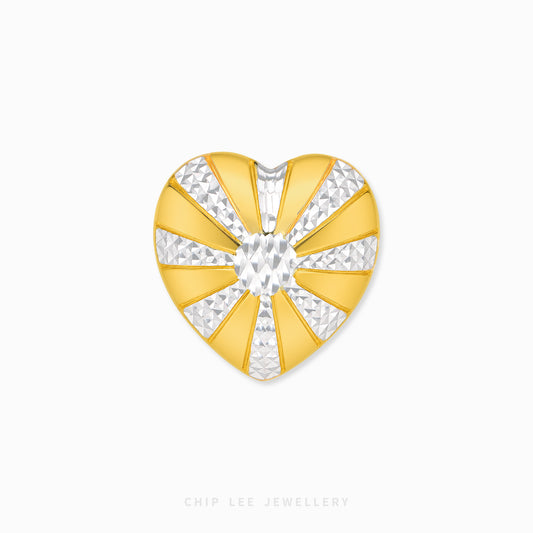 Duo Tone Sunburst Heart Ring in gold and silver finish