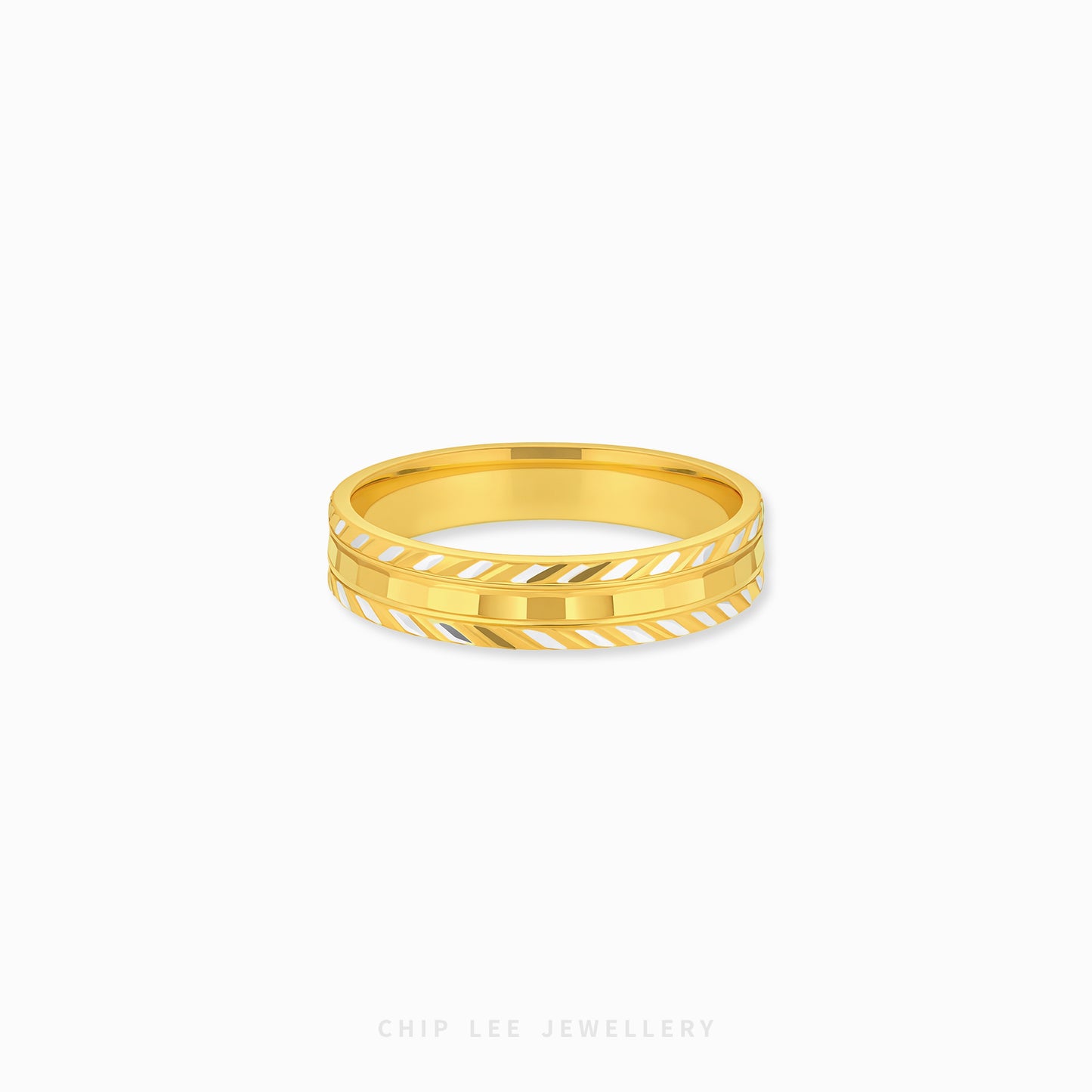 duo tone swiss cut ring in 916 gold with geometric cut textured design