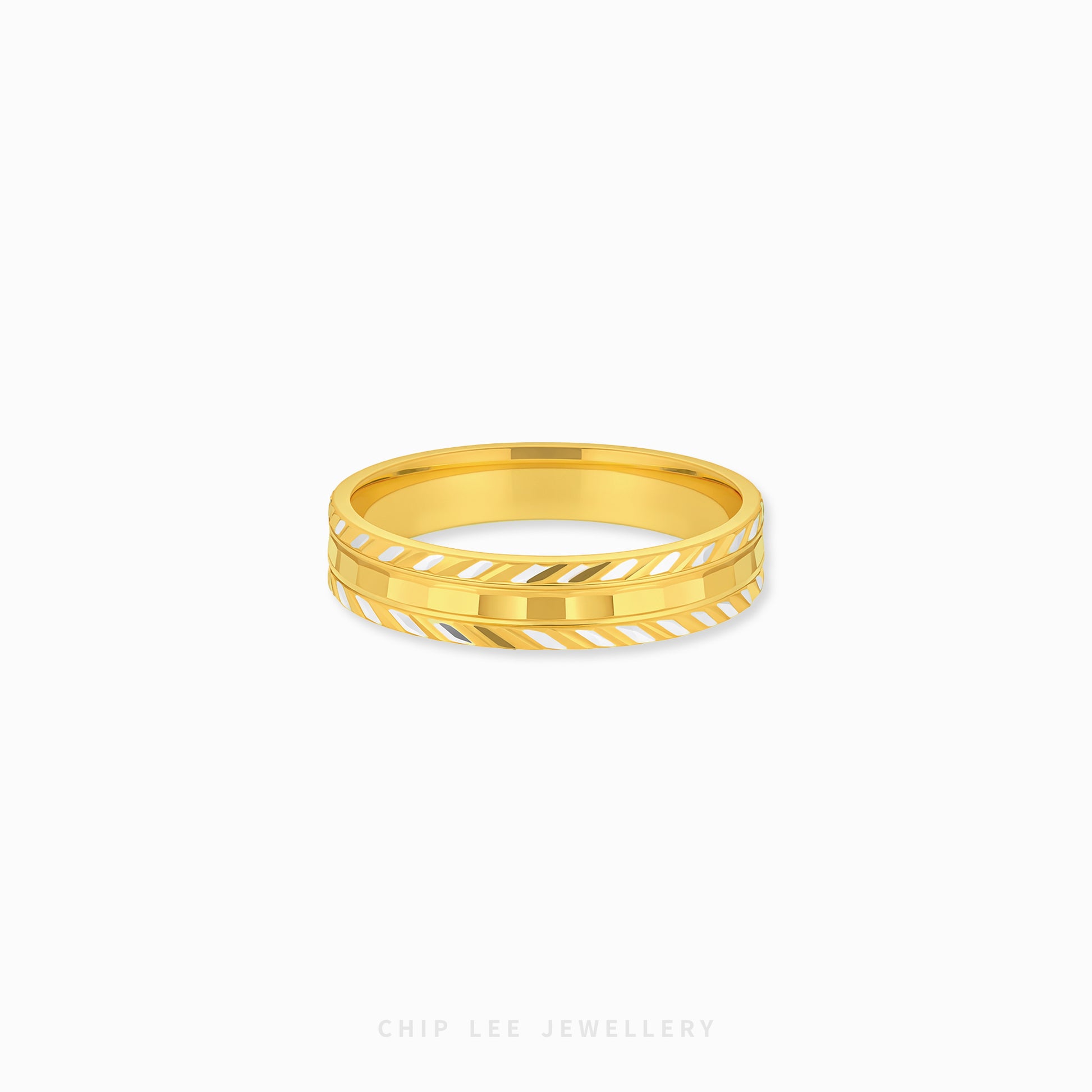 duo tone swiss cut ring in 916 gold with geometric cut textured design