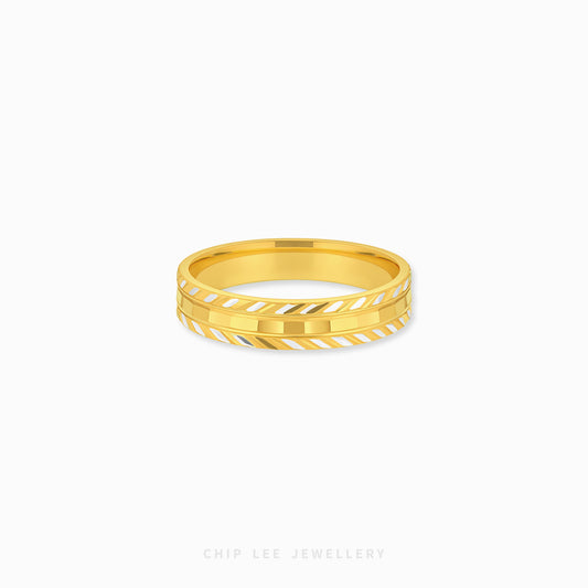 duo tone swiss cut ring in 916 gold with geometric cut textured design