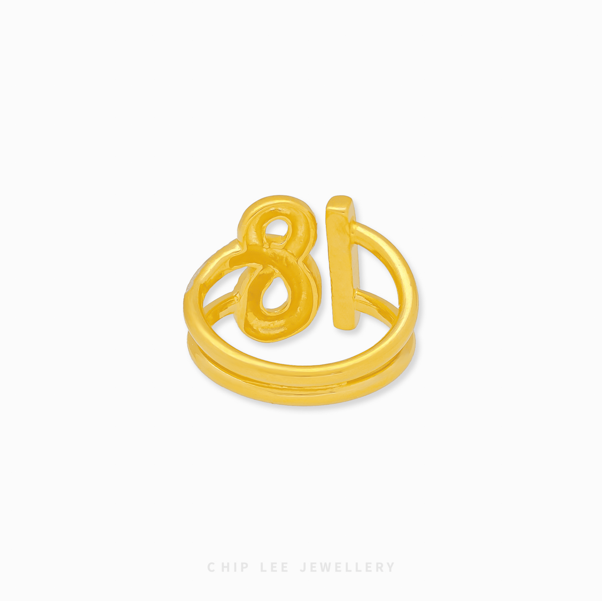 916 Gold Duo Tone T Infinity Bond Ring from Chip Lee Jewellery Singapore. Modern two-tone design symbolizing eternal love, unity, and commitment