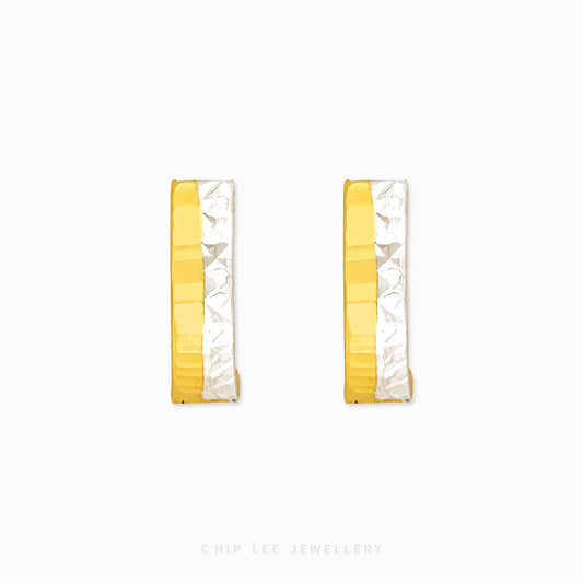Duo Tone Textured Hoop Earring 2 in 916 (22K) gold and silver with textured surface by Chip Lee Jewellery Singapore.