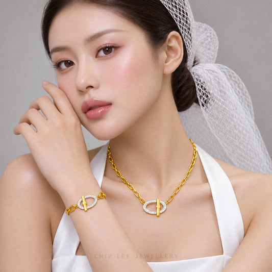 Duo Tone Toggle T-Bar Link Bracelet