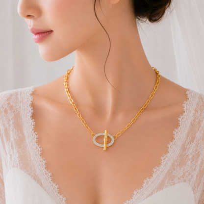 Duo Tone Toggle T-Bar Link Necklace