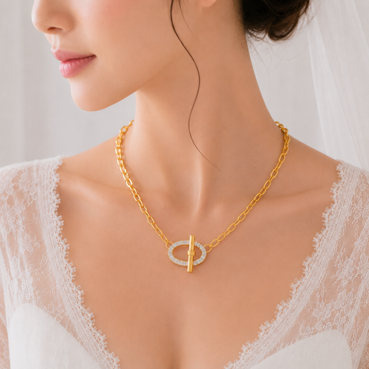 Duo Tone Toggle T-Bar Link Necklace