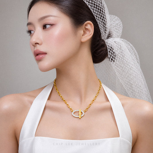 Duo Tone Toggle T-Bar Link Necklace