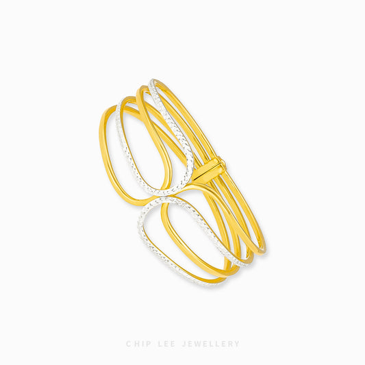 Duo Tone Trinity Bangle by Chip Lee Jewellery Singapore, sculpted 916 gold with matte and high-polish finishes, bold and elegant accessory