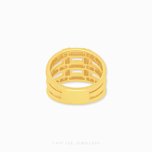 Duo Tone Triple Layer Ring 916 gold by Chip Lee Jewellery Singapore – dual-tone, three-band design for modern elegance.