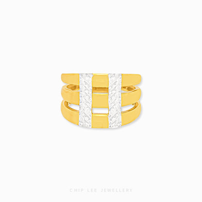 Duo Tone Triple Layer Ring 916 gold by Chip Lee Jewellery Singapore – dual-tone, three-band design for modern elegance.