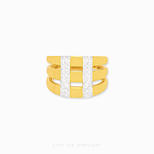 Duo Tone Triple Layer Ring 916 gold by Chip Lee Jewellery Singapore – dual-tone, three-band design for modern elegance.