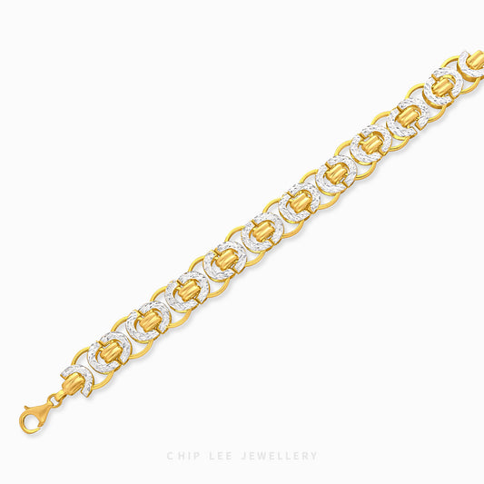 Duo Tone Turkey Link Bracelet in yellow & white 22K/916 gold by Chip Lee Jewellery Singapore – certified gold, bold turkey-link motif.