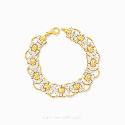 Duo Tone Turkey Link Bracelet in yellow & white 22K/916 gold by Chip Lee Jewellery Singapore – certified gold, bold turkey-link motif.