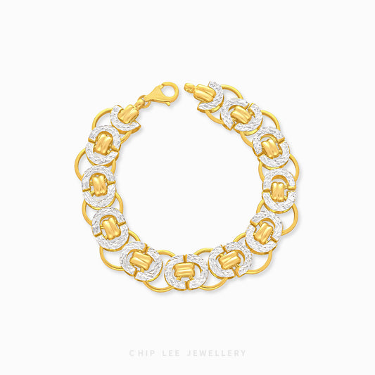 Duo Tone Turkey Link Bracelet in yellow & white 22K/916 gold by Chip Lee Jewellery Singapore – certified gold, bold turkey-link motif.