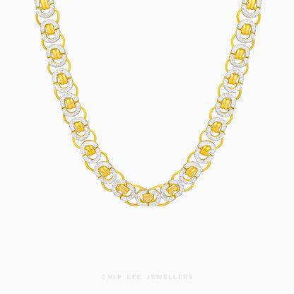 Duo Tone Turkey Link Chain Necklace with alternating yellow and white gold links in 916 gold by Chip Lee Jewellery Singapore