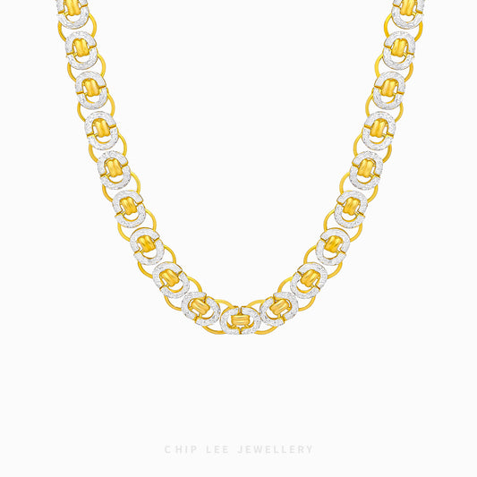 Duo Tone Turkey Link Chain Necklace with alternating yellow and white gold links in 916 gold by Chip Lee Jewellery Singapore