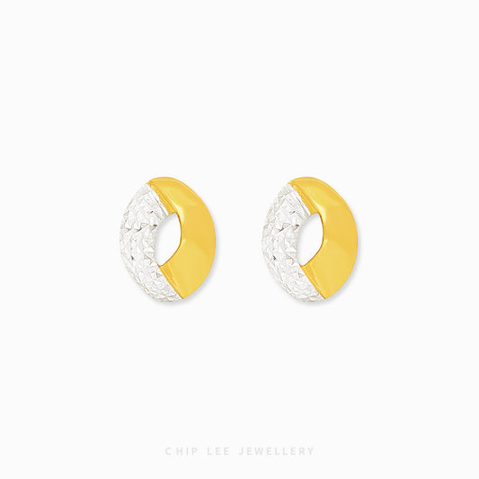 Chip Lee Jewellery Duo Tone Turkey Studs. Bold 916 Pure Gold (22K) earrings with a modern two-tone contrast design. Certified Singapore gold studs.