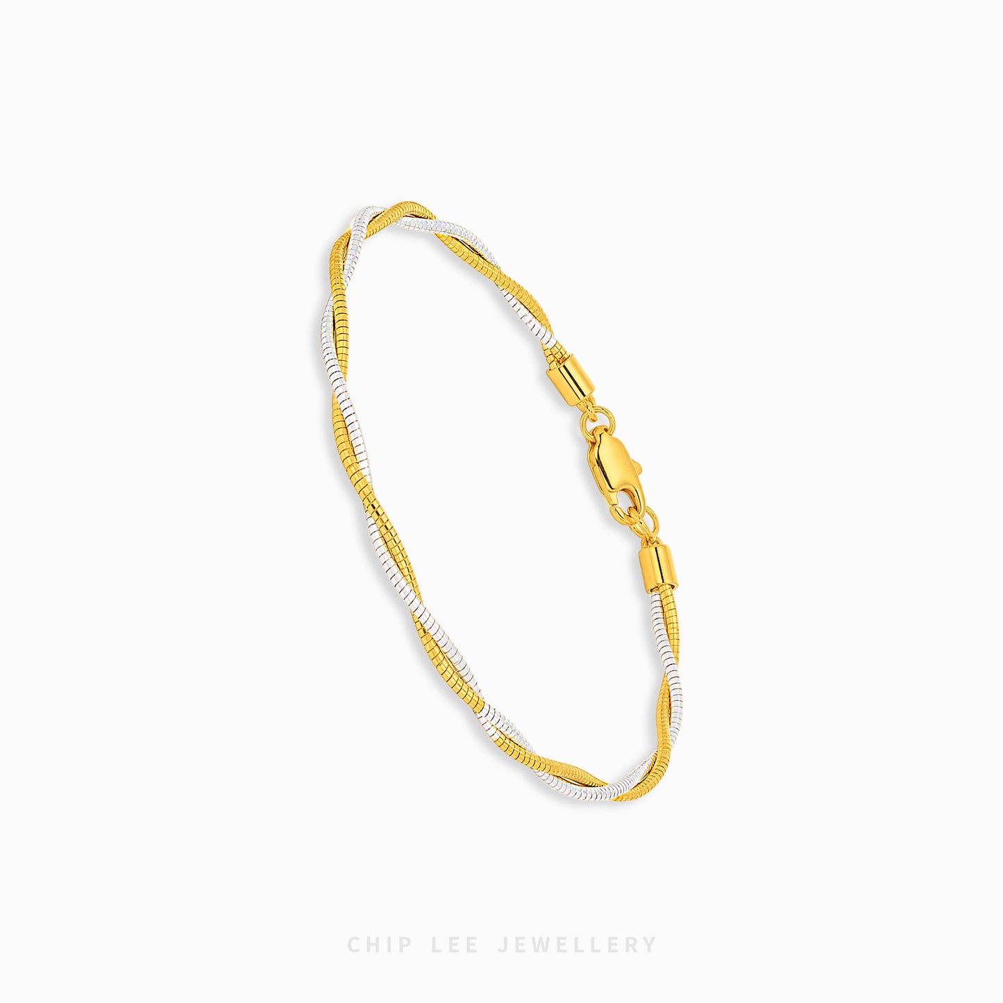 A gold and white beaded chain bracelet with a lobster clasp, displayed on a clean white background with a brand watermark at the bottom.
