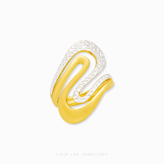 Duo Tone Z Wavy Statement Ring with bold wave design, dual tone finish, modern statement jewelry for women