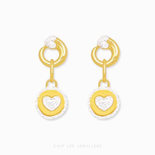 Duo Tone Circle Heart Dangling Earring