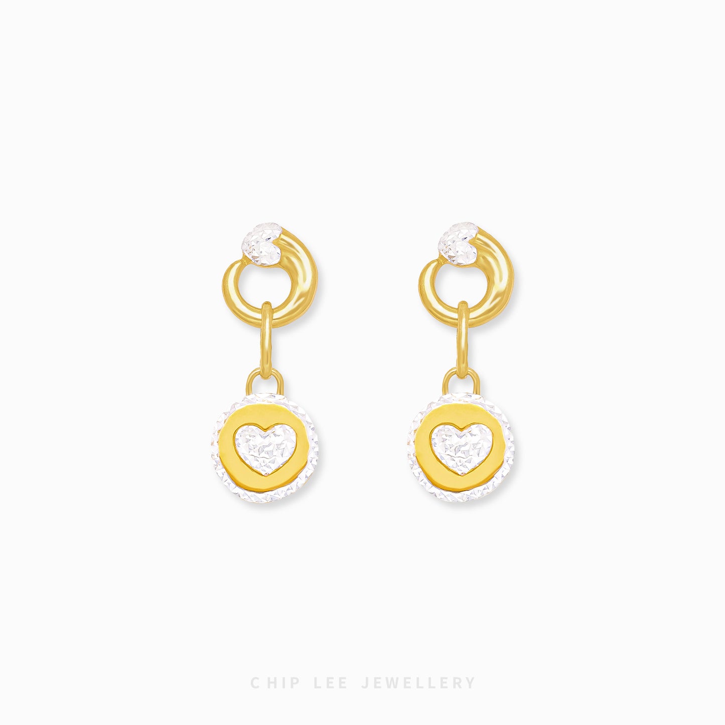 Duo Tone Circle Heart Dangling Earring