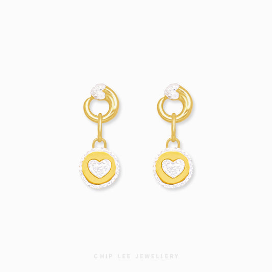 Duo Tone Circle Heart Dangling Earring