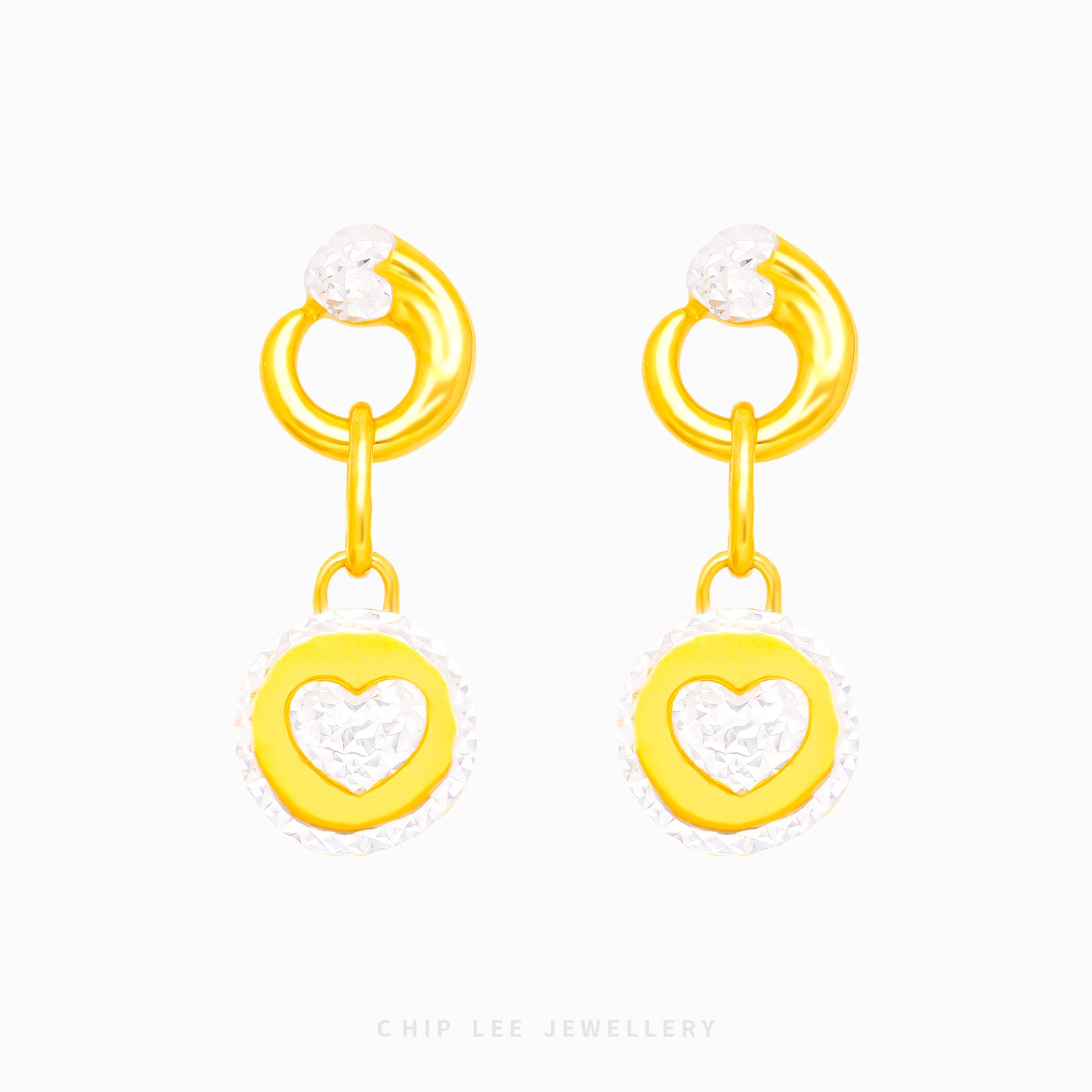 Duo Tone Circle Heart Dangling Earring - Chip Lee Jewellery