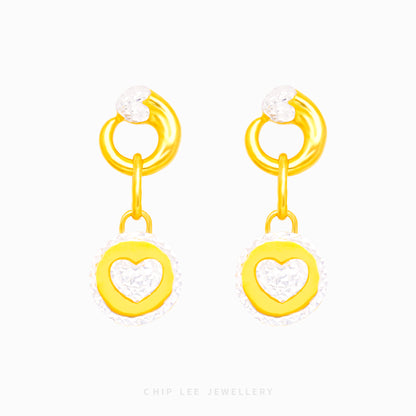 Duo Tone Circle Heart Dangling Earring - Chip Lee Jewellery