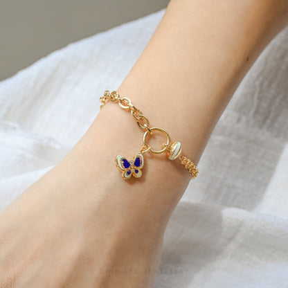 Ethereal Butterfly Mixed Enamel Bracelet in 916 gold, hallmarked in Singapore for certified purity and authenticity.