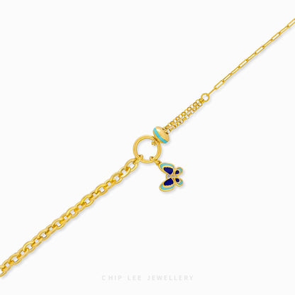Ethereal Butterfly Mixed Enamel Bracelet in 916 gold, hallmarked in Singapore for certified purity and authenticity.