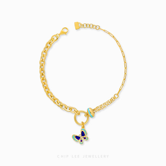 Ethereal Butterfly Mixed Enamel Bracelet in 916 gold, hallmarked in Singapore for certified purity and authenticity.