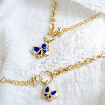 Ethereal Butterfly Mixed Enamel Necklace in 916 gold, hallmarked in Singapore for certified purity and authenticity.