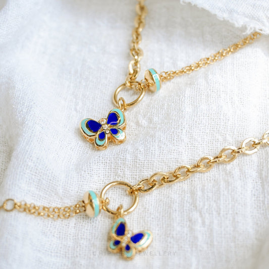 Ethereal Butterfly Mixed Enamel Necklace in 916 gold, hallmarked in Singapore for certified purity and authenticity.