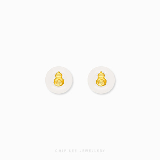 999 Pure Gold  Hu Lu ( 葫芦) Gourd He Tian Jade Stud Earring