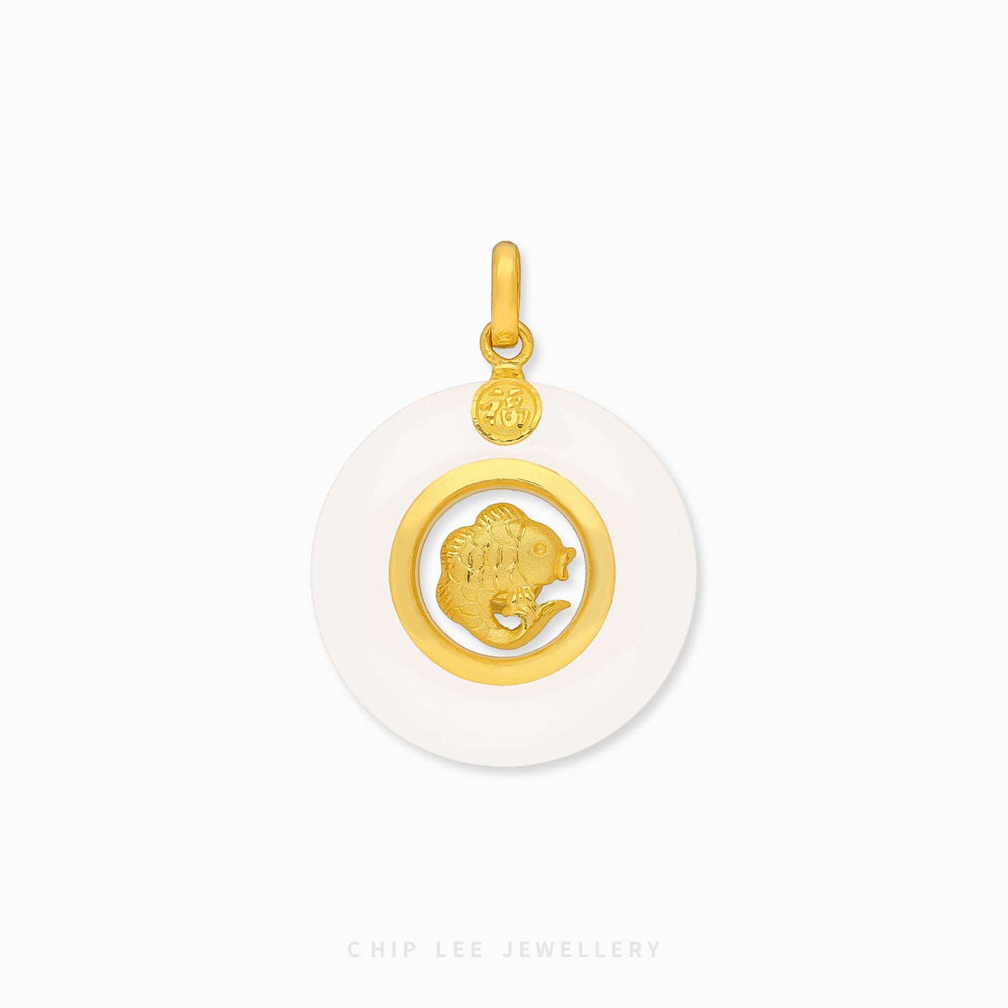 999 Pure Gold Fortune Fish Spinning He Tian Jade Pendant