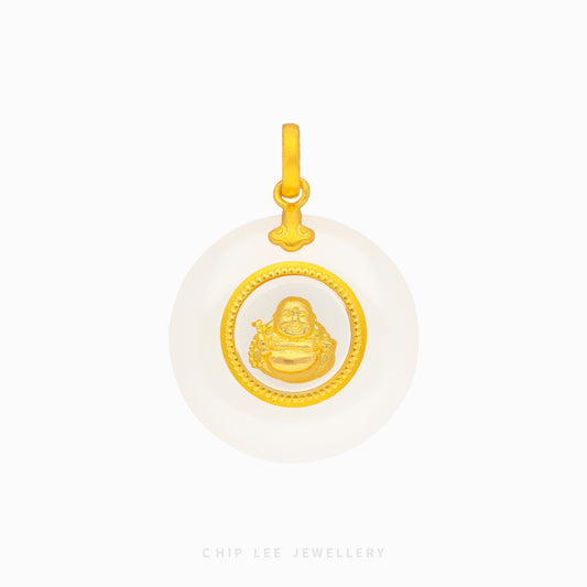 999 Pure Gold Spinning Buddha He Tian Jade Pendant