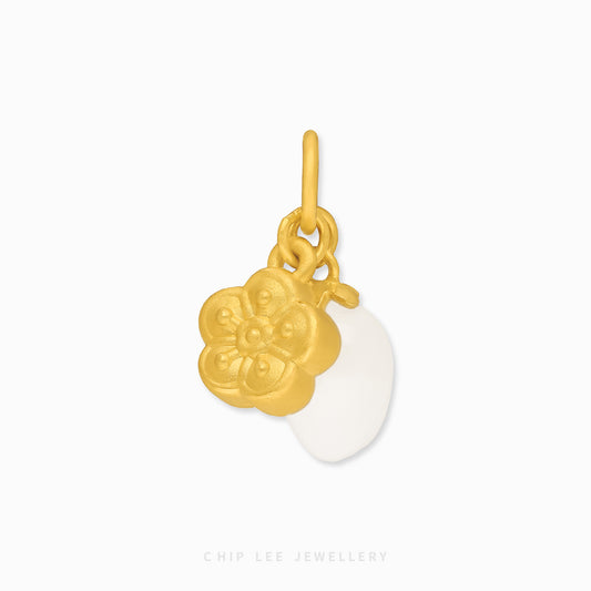 999 Pure Gold Flower He Tian Jade Pendant