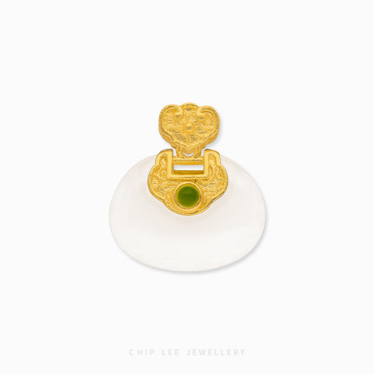 999 Pure Gold Fortune Lock He Tian Jade Pendant