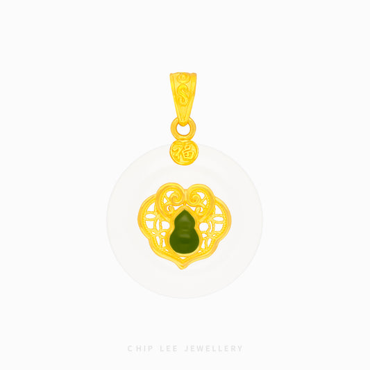 999 Pure Gold Hu Lu ( 葫芦) Gourd He Tian Jade Pendant