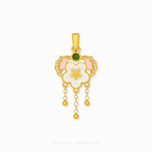 999 Pure Gold Floral He Tian Jade Pendant