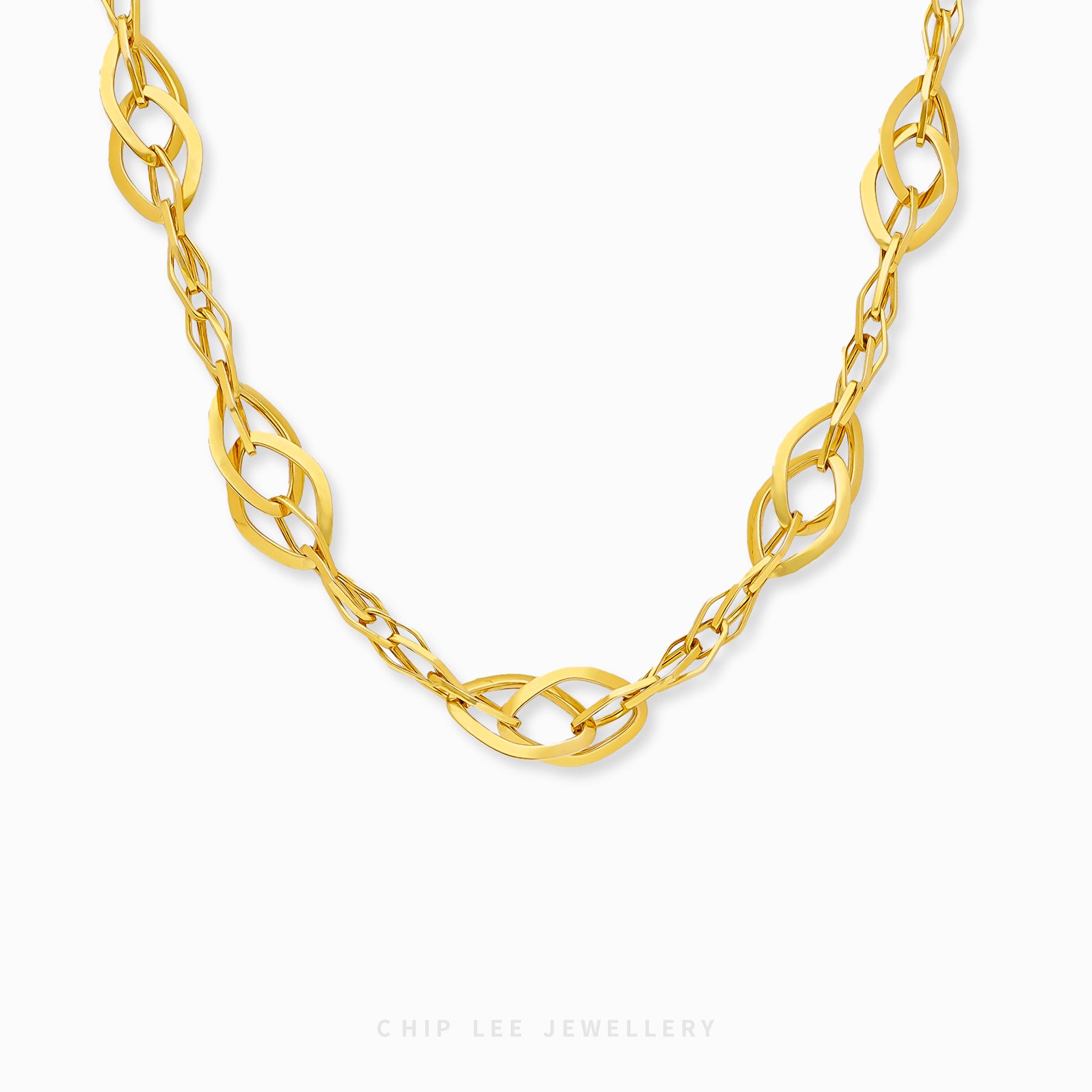 Fancy Link Chain Necklace with uniquely designed interlocking links in 916 gold by Chip Lee Jewellery Singapore