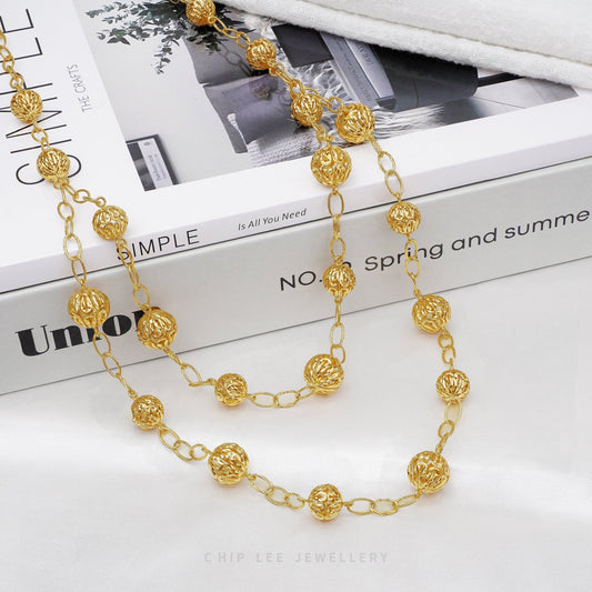 Filigree Bead Statement Necklace with interlocking circle-shaped links in 916 gold by Chip Lee Jewellery Singapore