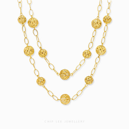 Filigree Bead Statement Necklace with interlocking circle-shaped links in 916 gold by Chip Lee Jewellery Singapore